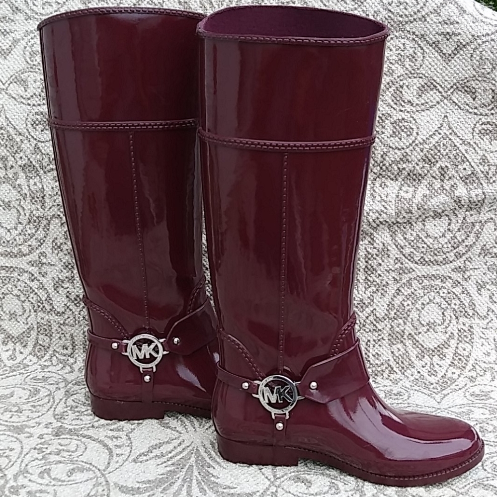 Michael Kors Fulton Harness Wine Colored Rain Boots